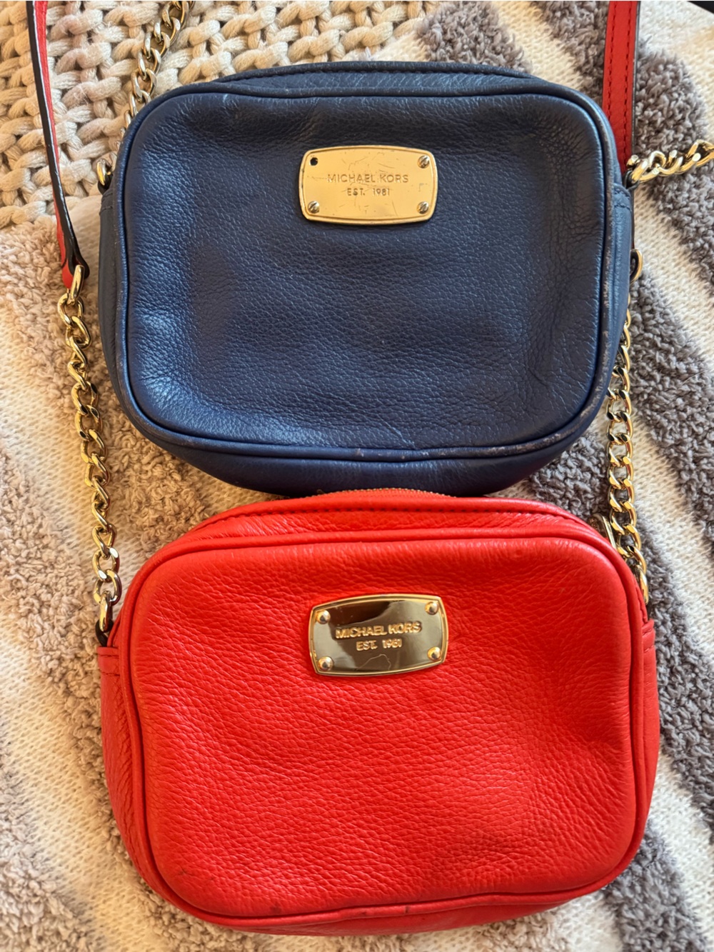 Michael Kors Red and Blue Pebbled Leather Chain Crossbody Bag Florida Gators